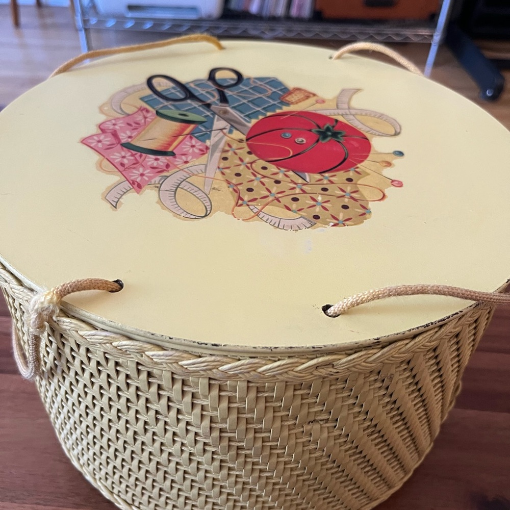 Yellow Woven Sewing Basket